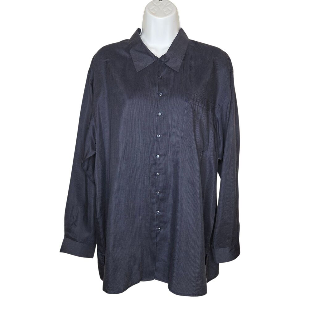 Vintage Sostanza Silk Cotton Ribbed Button Down Shirt Dark Navy Blue Tunic L